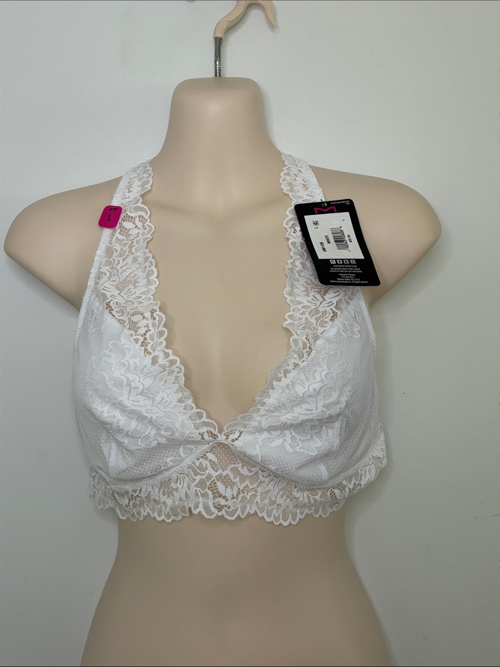 Maidenform White Lace Halter Racerback Bralette - Lightweight Womens Intimates L